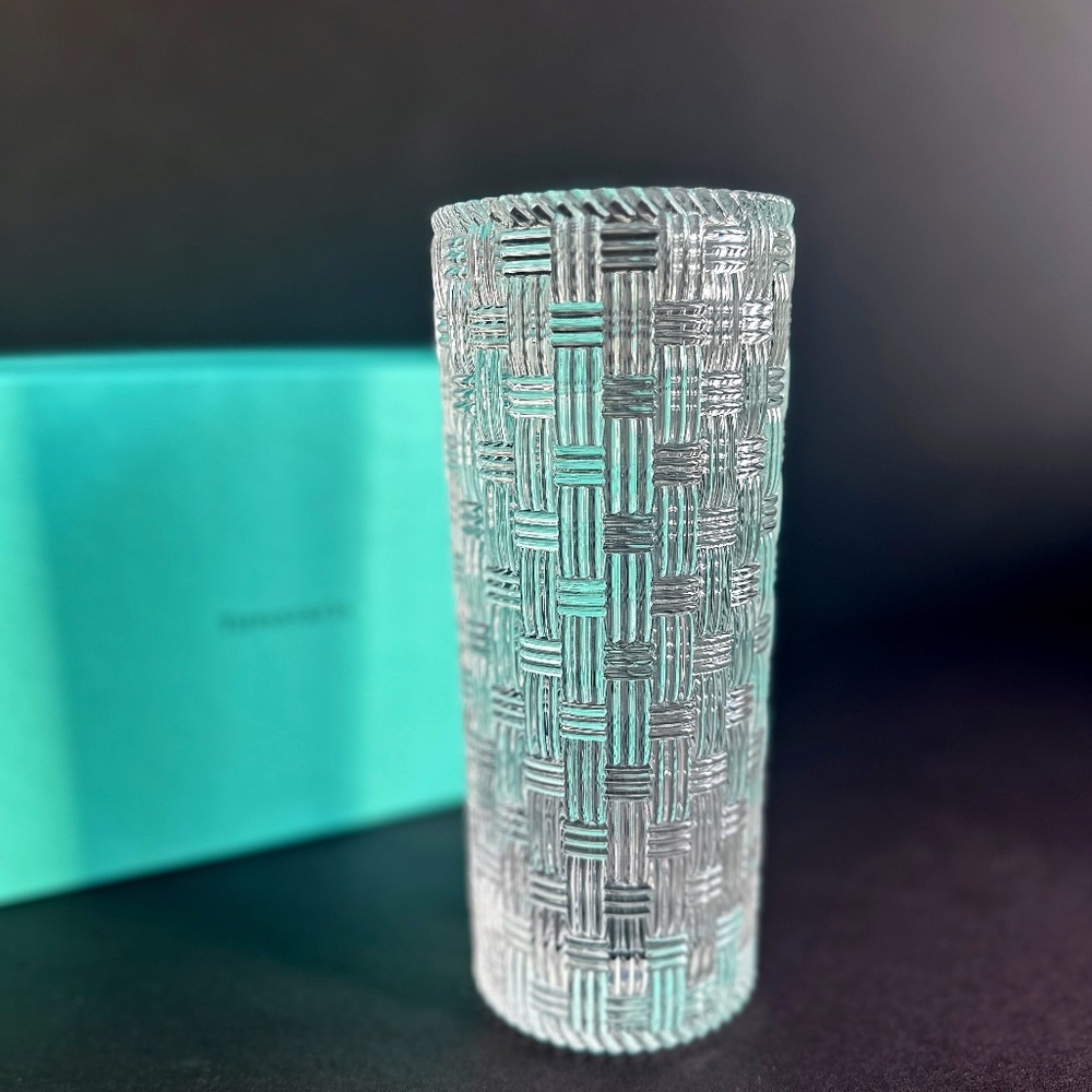 Tiffany & Co 8" Basket Weave Vase Woven Cylinder - NEW w/Box